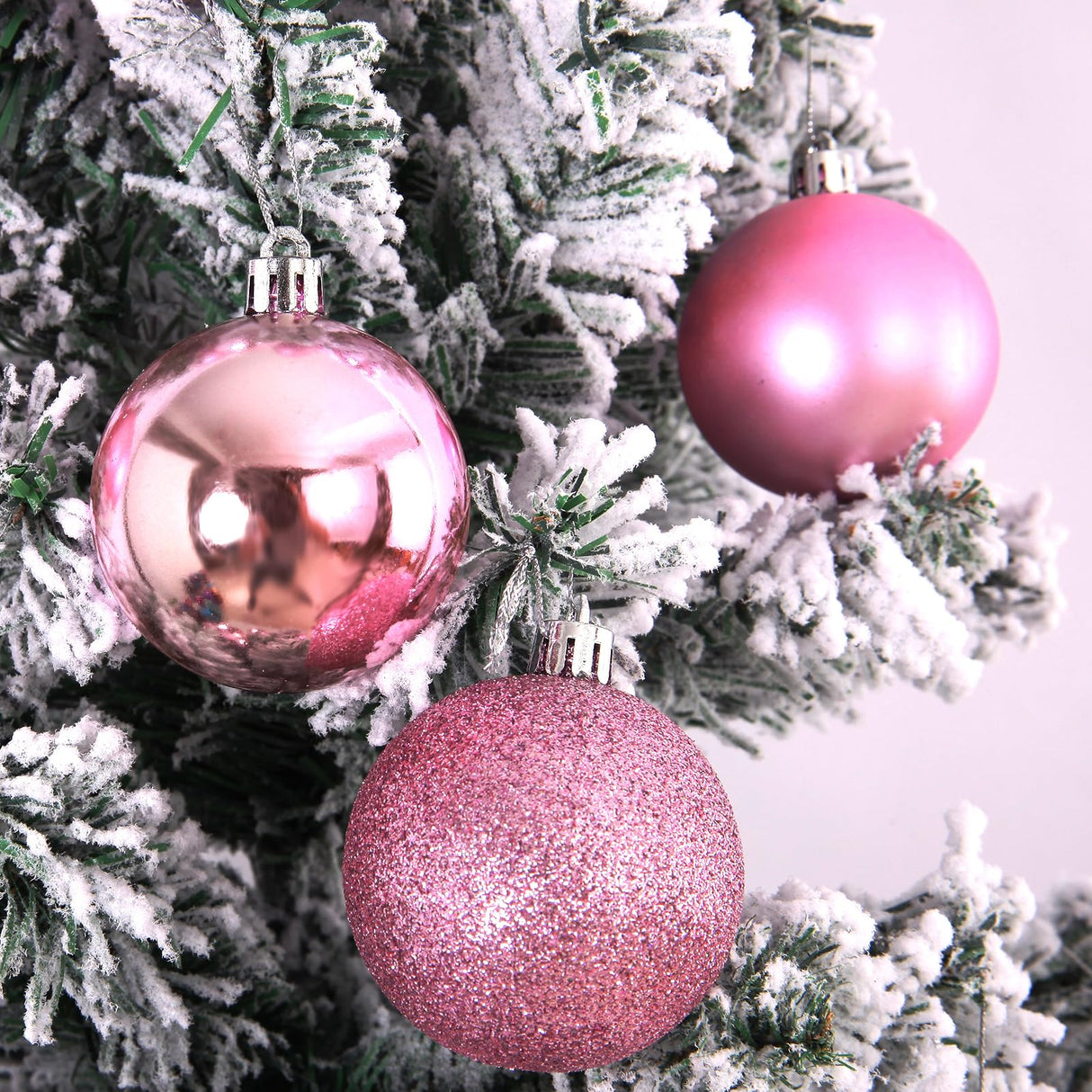 Emopeak 24Pcs Christmas Balls Ornaments for Xmas Tree - 2.5 Inch Shatterproof Christmas Tree Decorations Hanging Ball for Holiday Wedding Party Decoration Pink Emopeak