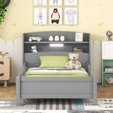 Bellemave Gray Twin Bed Frame with LED Storage Headboard and Safety Rails Bellemave