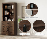 WAMPAT Farmhouse Entertainment Center with Bookshelf for TVs up to 75",Mid Century Modern TV Stand with 73"H Tall 5-Tier Bookcase with Open Storage and Barn Doors for Living Room,Bedroom,Rustic Brown WAMPAT