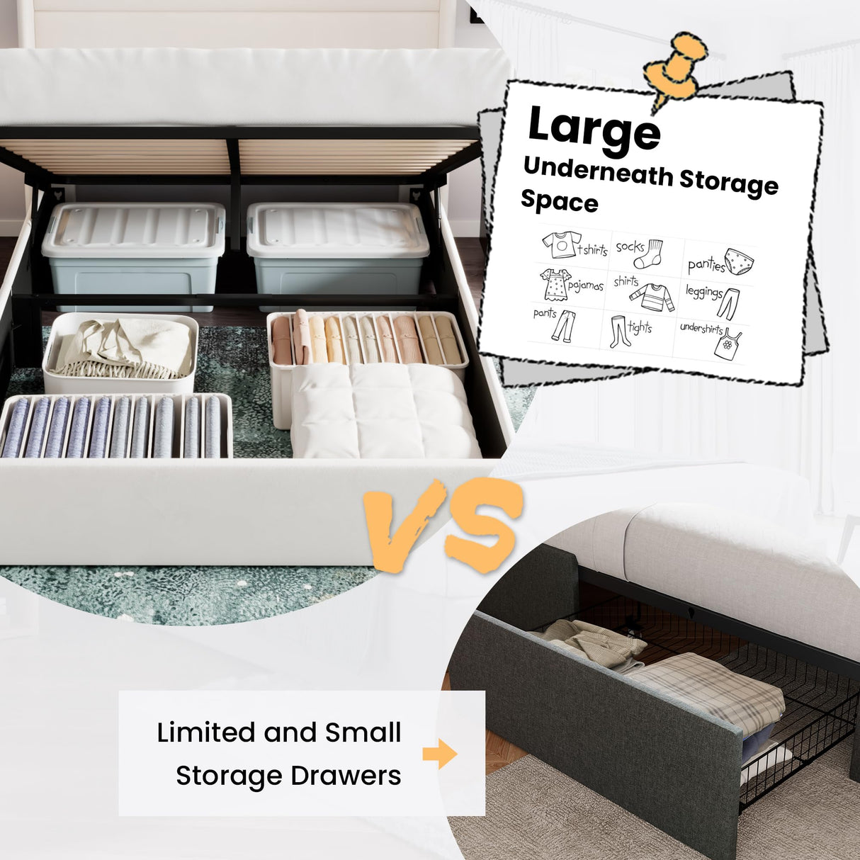 SHA CERLIN Queen Size Lift Up Storage Bed/Velvet Upholstered/Modern Wingback Headboard/Upholstered Platform Bed Frame/Hydraulic Storage/No Box Spring Needed/White SHA CERLIN