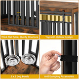 DWVO 71" Double Dog Crate Furniture for 2 Medium Dogs, Heavy Duty Wood Dual Dog Kennel TV Stand with Sliding Doors, Decorative Wooden 2 Dog Cage Table with Dog Bowls for Extra Large Dogs Rustic Brown DWVO