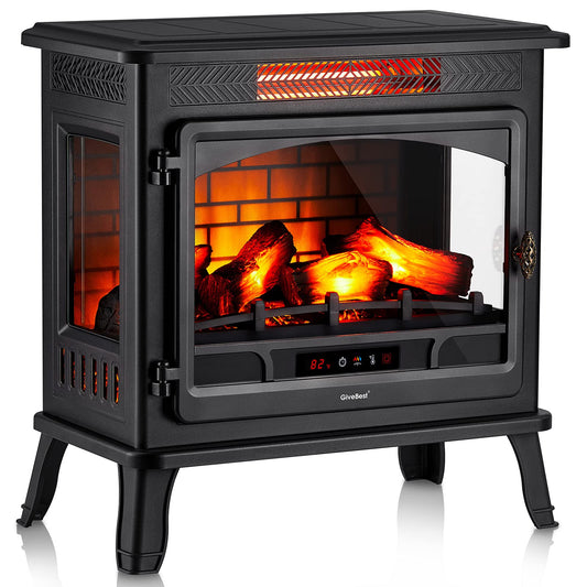 Electric Fireplace Infrared Heater 3D Freestanding Fireplace Stove Heater with Remote Control, Timer, Adjustable Flame Effect, Upgraded Safety Protection 24"