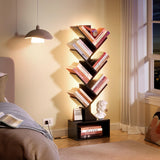 Hoctieon 6 Tier Tree Bookshelf, Tall Bookcase with Drawer, Freestanding Book Shelf with LED Lights, Display Floor Standing Storage Shelf, Book Organizer Shelves for Home Office, Living Room, Black Hoctieon