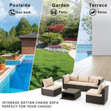 HOMREST 6 Pieces Patio Furniture Sets, Rattan Daybed with Retractable Canopy, Outdoor Sectional Sofa Set with Adjustable Backrest, Chaise Chair Sunbed for Garden Poolside Backyard (Khaki) HOMREST