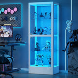 Desirable Life Glass Display Cabinet with 13-Color Light, 63" 4-Tier Curio Cabinet with 2 Glass Doors & Lock, Lighted Display Case with Adjustable Shelves for Collectibles Figures Trophy (White) Desirable Life