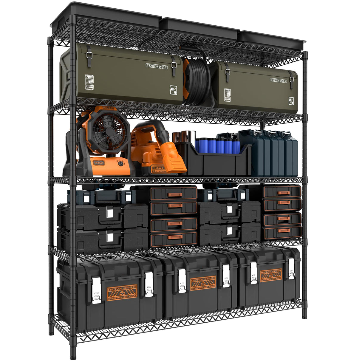 M MZG 5 Tiers Storage Shelves Load 3300LBS, Metal Shelving Wire Metal Shelving Unit Shelves for Storage Adjustable Garage Shelving for Pantry Kitchen Garage Black 17.7" D x 59.1" W x 70.4" H M MZG