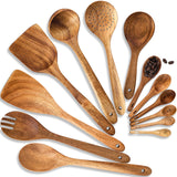 Wooden Spoons for Cooking, 13pcs Acacia Wooden Cooking Utensils Set Includes Wooden Spoon, Spatula, Soup Ladle, Measuring Spoons for Kitchen Use, Nonstick Natural Healthy Kitchen Cookware Gift Esie Houzie