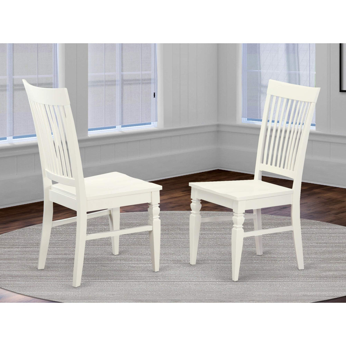 East West Furniture Weston Dining Room Slat Back Wood Seat Chairs, Set of 2, WEC-WHI-W East West Furniture