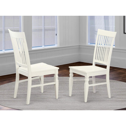 East West Furniture Weston Dining Room Slat Back Wood Seat Chairs, Set of 2, WEC-WHI-W
