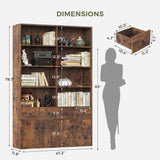 IRONCK 78.7" Bookcase with 4 Drawers and 4 Doors, 6 Tier Large Bookshelf with Storage, Floor Standing Display Storage Shelves, Tall Storage Cabinet for Living Room (Rustic Brown) IRONCK