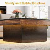 VANOMi 35-inch Square Coffee Table with LED Light, Modern LED Centre Table with Storage, Wood Coffee Table for Living Room,Large Cocktail Table for Living Room VANOMi