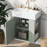 22 Inch Floating Bathroom Vanity With Sink, Wall Mounted Bathroom Vanity Cabinet With Ceramic Sink, Small Bathroom Sink Cabinet With Right Side Storage, Modern Single Sink Bathroom Vanity, Green BNSPLY