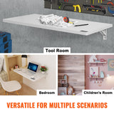 VEVOR Wall Mounted Folding Table, 35.43" x 19.69" Wall Mount Drop Leaf Table, Floating Desk with Iron Bracket, Fold Down Desk for Small Spaces, Home Office, Dining, Laundry Room, Kitchen, Bar, White VEVOR
