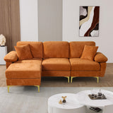 OUYESSIR L Shaped Sectional Sofa Couch, 91" Upholstered Velvet 3 Seat Sofa with Ottoman and Pillows, Comfy Couch Sleeper for Living Room, Bedroom (Orange) OUYESSIR