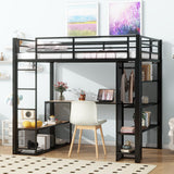 Harper & Bright Designs Full Size Loft Bed with Storage Shelve, Metal Full Loft Bed with Desk & Open Wardrobe, 12.8" H Safety Guardrail, No Box Spring Needed, Black Harper & Bright Designs