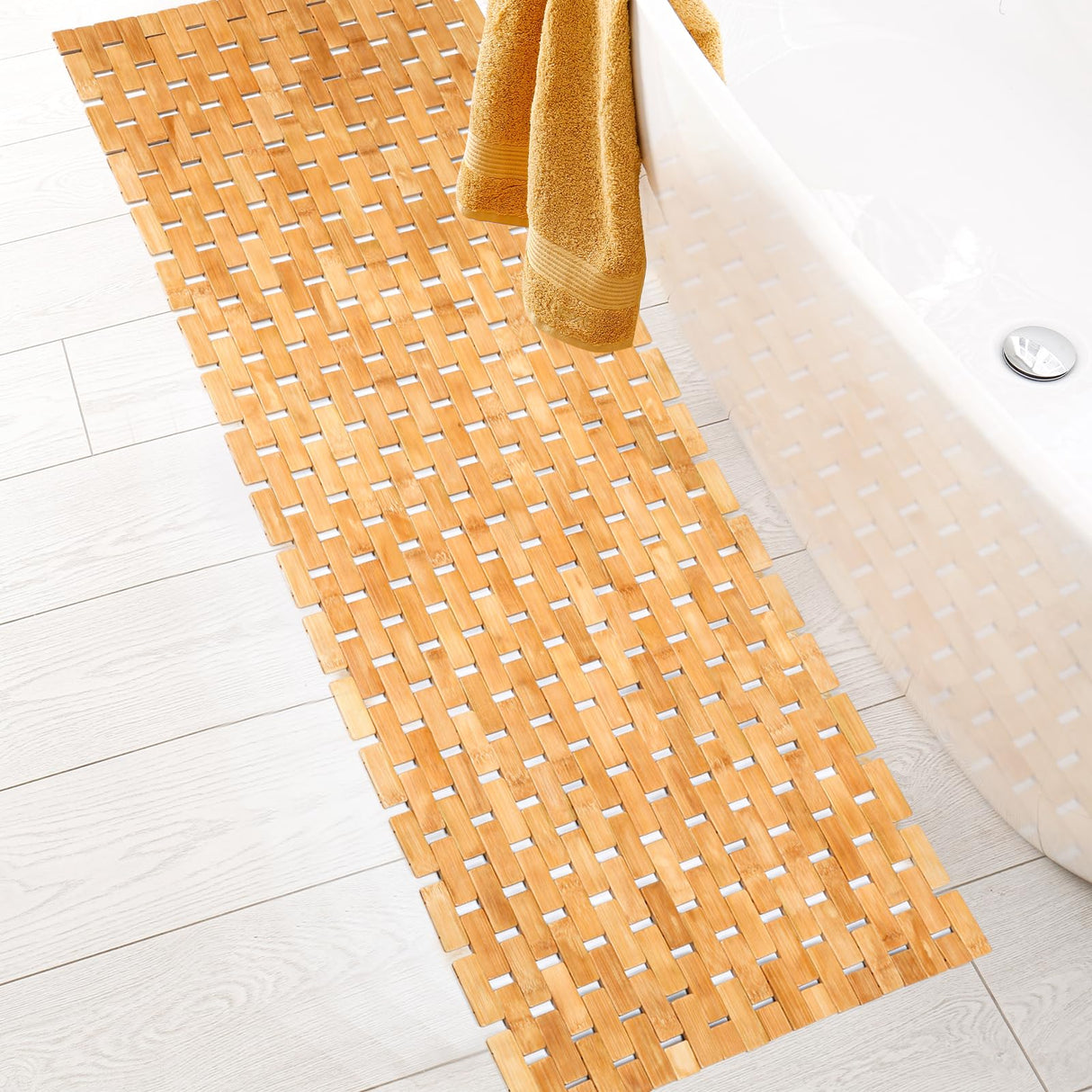 Bamboo Bath Mat Large Long Wood Bath Mat,16x48 Inch Non Slip Bamboo Shower Floor Mat Wooden Bathroom Mat for Bathtub,Spa,Door,Sauna or Outdoor (Natural Lattice) Zoryllic