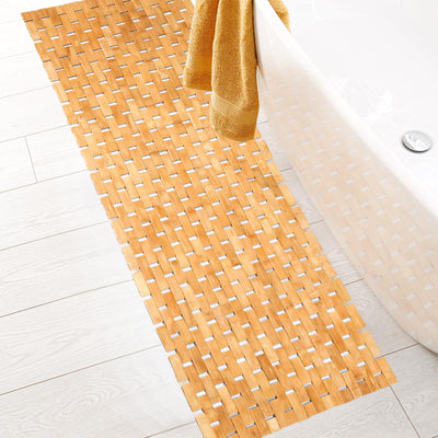 Bamboo Bath Mat Large Long Wood Bath Mat,16x48 Inch Non Slip Bamboo Shower Floor Mat Wooden Bathroom Mat for Bathtub,Spa,Door,Sauna or Outdoor (Natural Lattice)