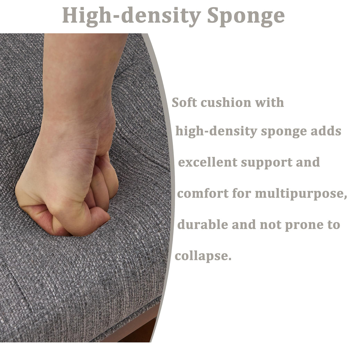 Befurtori Upholstered Coffee Table Tufted Linen Large Square Ottoman with Beech Wood Shelf and Frame, Oversized Footrest Ottoman for Living Room, Granite Befurtori