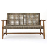 GDFStudio Noble House Hampton Outdoor Wood and Wicker Loveseat in Natural GDFStudio