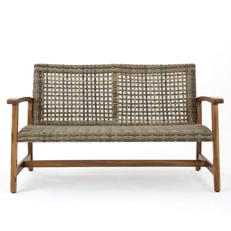 GDFStudio Noble House Hampton Outdoor Wood and Wicker Loveseat in Natural GDFStudio