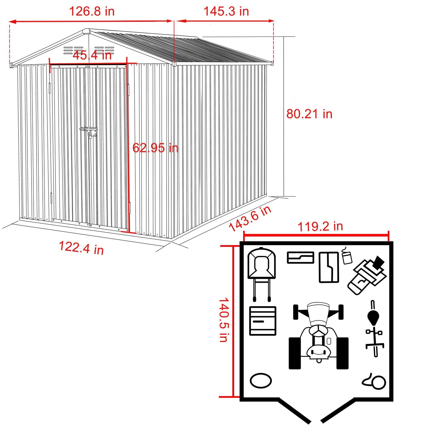 Yardenaler 8x12 FT Metal Outdoor Storage Shed, Garden Tool Shed Kit with Doors & Lock, Waterproof Patio Utility Tool Shed for Backyard and Garden, Gray - WoodArtSupply