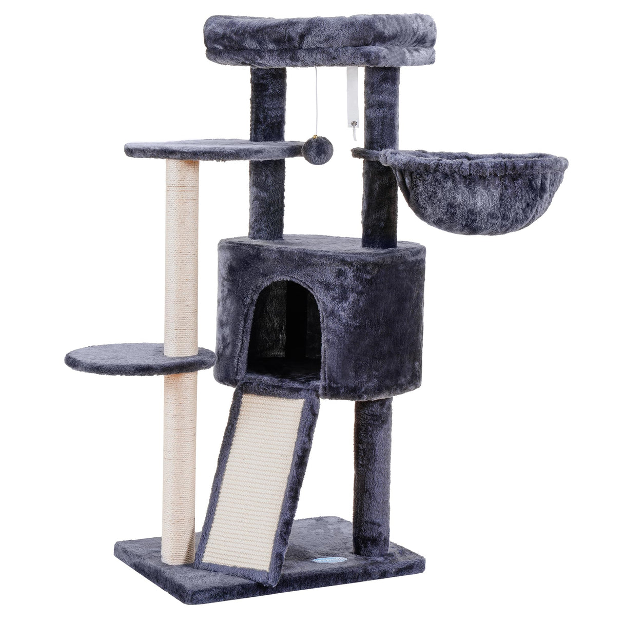 Hey-brother Cat Tree with Scratching Board, Cat Tower with Padded Plush Perch and Cozy Basket, Multi-Platform for Jump, Smoky Gray MPJ005G Hey-brother