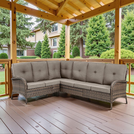 Belord 6-Seater Outdoor Sectional Sofa L Shaped Couch Patio Conversation Furniture Set, PE Wicker Patio Sectional Sofa with Removable Gray Cushion for Deck Backyard Sunroom Belord