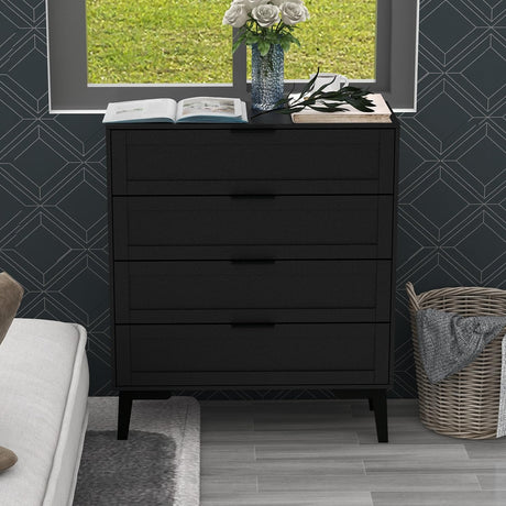 TaoHFE Black 4 Drawer Dresser for Bedroom,Wood Lingerie Chest of Drawers for Bedroom,Modern 36inch Tall Black Dresser for Bedroom Living Room, Entryway, Cloakroom(Black, 4 Drawer) TaoHFE
