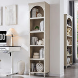 IFGET 76" Tall Arched Bookcase, Farmhouse 5 Tiers Narrow Arched Bookshelf Cabinet with Adjustable Shelves, Modern Wooden Book Shelf w/Storage and Open Display Shelves for Living Room, Office-Cream IFGET