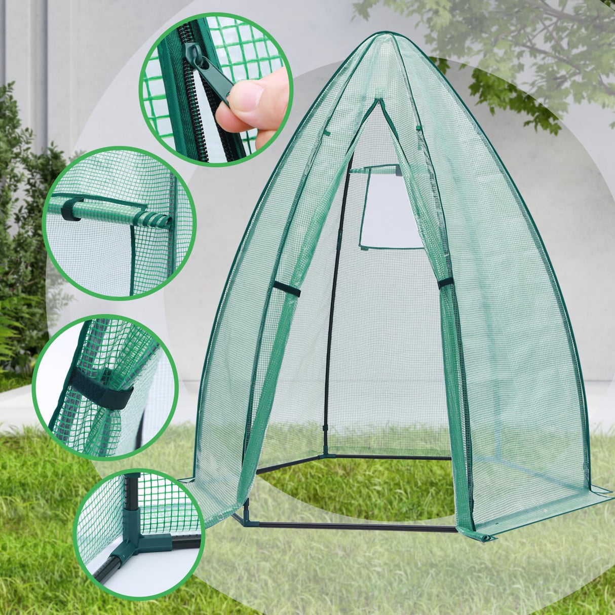Portable Plant Protector from Animals, Ohuhu Greenhouse for Outsides with Durable PE Cover, Heavy Duty Green House with Zippered Door Mesh Window for Vegetables Flowers Fruits Herbs, 63x54x71 Inch Ohuhu