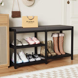 ZHOOGE Shoe Bench & Rack Storage Bench - Entryway Bench with Seat Cushion, Stable Organizer for Entryway & Living Room, Holds Up to 300 lb, (35" L x 12" W x 17" H, Black) ZHOOGE