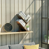 R RUISHENG 3 Tier Small Tree Bookshelf Desk Book Organizer Narrow Bookcases for Books Magazines CDs Free Standing Retro Wooden Storage Shelves for Home Office Bedroom Living Room Rustic Brown R RUISHENG