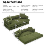 ZEIINPA Convertible Sleeper Sofa Bed with Cylindrical Pillow, Corduroy Folding Mattress Couch with Fixed-Shape Frame, Floor Sofa Lounge Couch for Living Room Bedroom Lounge Studio-Green ZEIINPA