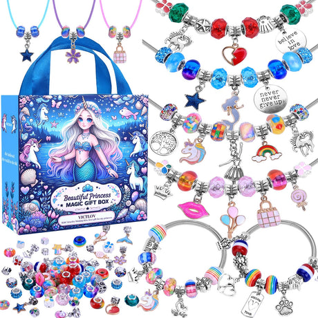 VICTLOV Charm Bracelet Making Kit, DIY Craft for Girls, Unicorn/Mermaid Crafts Gifts Set for Arts and Crafts for Girls Teens Ages 5-12 VICTLOV