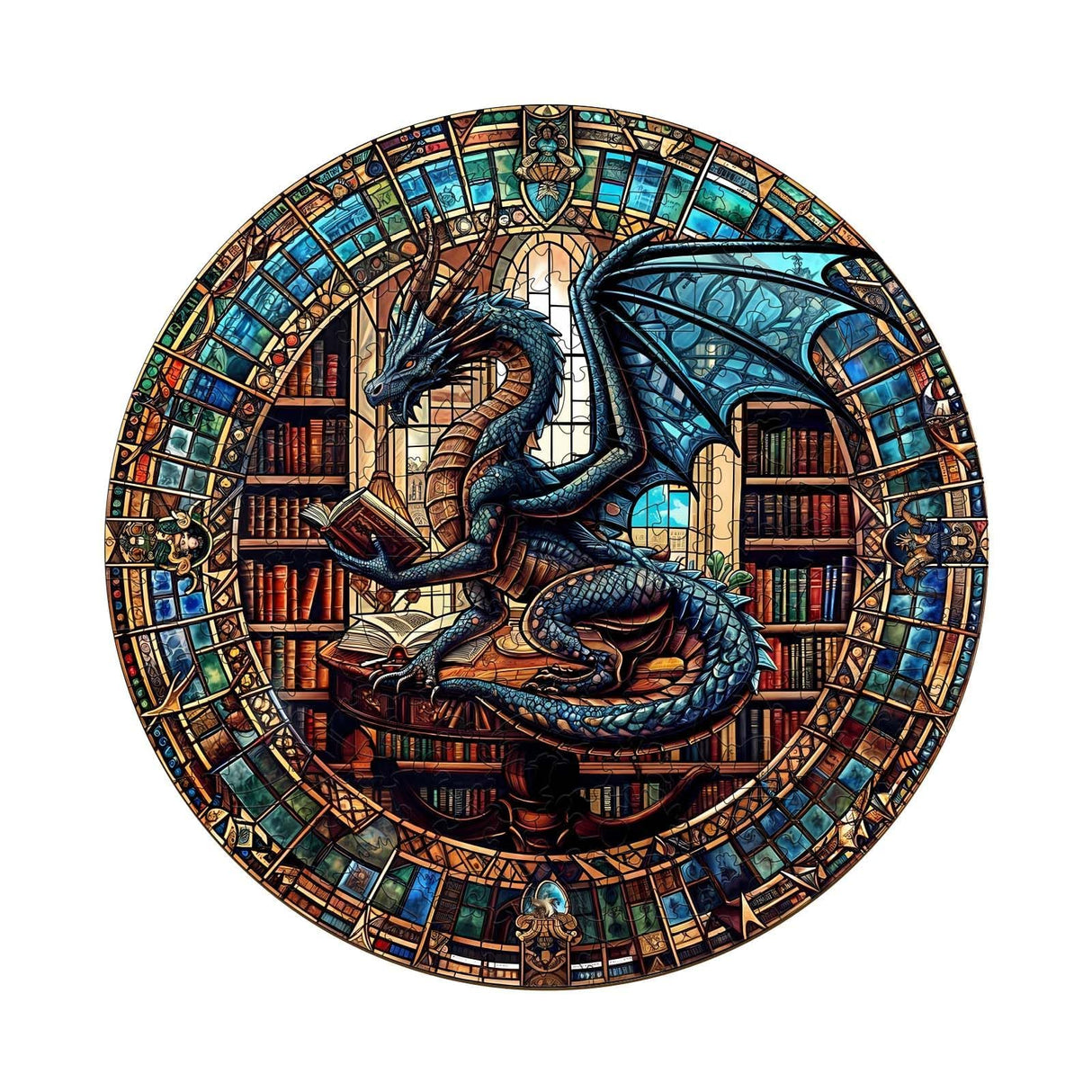 Jigfoxy Wooden Puzzles for Adults, Dragon's Library Wood Puzzles Adult, Unique Animal Shape Wooden Jigsaw Puzzles, Birthday Gifts for Puzzles Lovers Family Friend (S-8.5 * 8.5in-100pcs) Jigfoxy