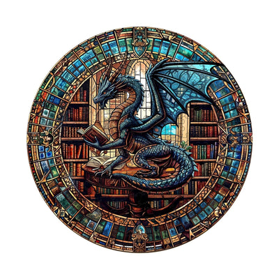 Jigfoxy Wooden Puzzles for Adults, Dragon's Library Wood Puzzles Adult, Unique Animal Shape Wooden Jigsaw Puzzles, Birthday Gifts for Puzzles Lovers Family Friend (S-8.5 * 8.5in-100pcs)