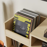 Cozy Castle Record Player Stand with Open Vinyl Storage, Record Player Table Holds up to 500 Albums, Vinyl Record Player Shelf with Power Outlet for Living Room, Oak Cozy Castle