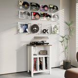 Record Player Stand, Vinyl Record Storage Table End Table with Display Shelf Holds up to 130 Albums, Large Nightstand Wood Turntable Stand Cabinet Side Table for Living Room, Bedroom, White LIDYUK