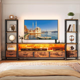 YITAHOME TV Stands for 65 inch TV Entertainment Center with 2 Industrial 4-Tier Bookshelves, LED TV Stands for Living Room, Modern Farmhouse TV Console Cabinet with Power Outlets, Rustic Brown YITAHOME