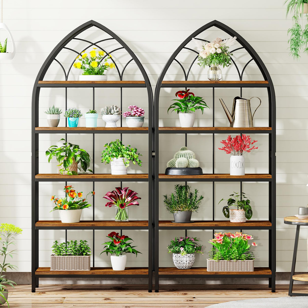 Tribesigns Industrial 5-Tier Bookshelf – 74.8 Inch Vintage Curved Display Shelf in Rustic Brown & Black Tribesigns