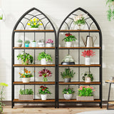 Tribesigns Industrial 5-Tier Bookshelf – 74.8 Inch Vintage Curved Display Shelf in Rustic Brown & Black Tribesigns