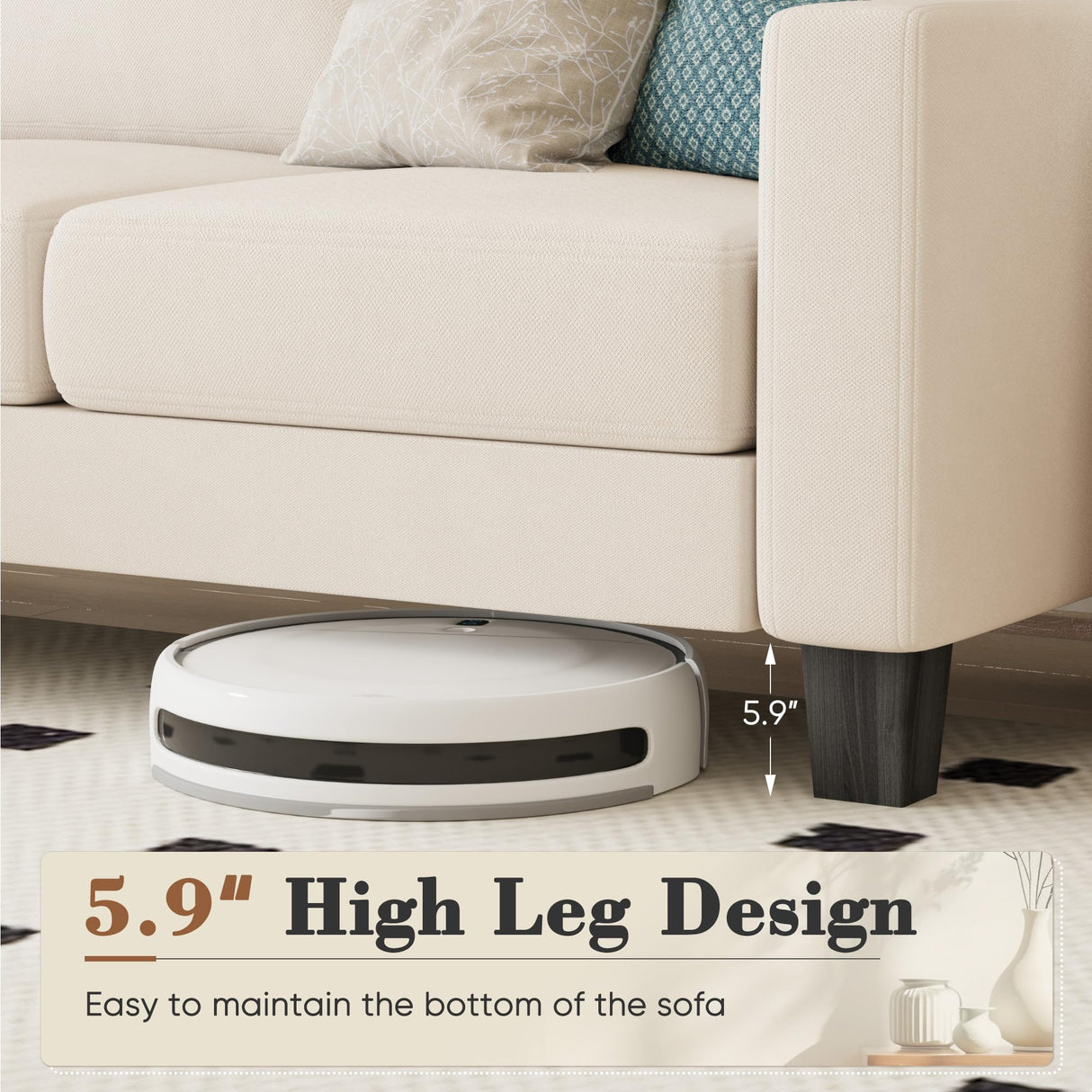 Homall Sofa for Living Room, Couch with Convertible Chaise, 3 Seat L-Shaped Sofas, Comfy Fabric Couches for Apartment, Small Space, White Homall