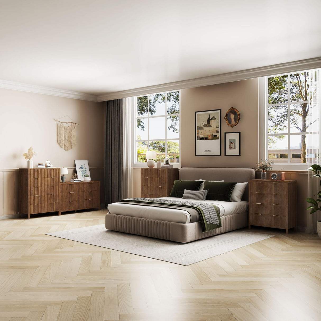 affeivul Mid Century Modern Dresser, 5 Drawer Dresser for Bedroom Wood, Farmhouse Wooden Storage Cabinet Side Table with Solid Wood Legs, Tall Skinny Nighstand for Closet, Living Room (Walnut) affeivul