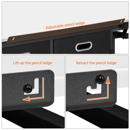 Yaheetech Height Adjustable White Art Desk for Adults, Tilting Tabletop Drafting Drawing Table with Extra Large Desktop and Drawers, Foldable Stand up Craft Painting Table and Chair Set with Stools
