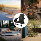 FOOWIN HDPE Folding Adirondack Chair Set of 4, All-Weather Resistant Adirondack Chair w/4 in 1 Cup Holder Trays, Adirondack Chairs for Outdoor, Patio, Lawn, Garden, Backyard Deck(Set of 4, Black) FOOWIN