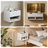 Floating Nightstand Bedroom Bedside Table - Wood Night Stand Set 2 for Small Spaces, Wall Mounted Cabinet with Storage Drawer, White Modern Night Stand for Dorm Hallway Entryway Lazzanto