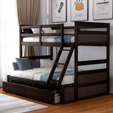 Twin Over Full Bunk Beds with 2 Under Bed Storage Drawers, Stronger & More Stable Bunkbed, Espresso Merax