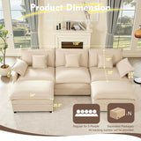 GOSUHI 108" U Shaped Couch, Modular Sectional Sofa, 3-Seater Comfy Cloud Couch with Movable Ottoman, Deep Seat Couches for Living Room, Linen, Beige GOSUHI