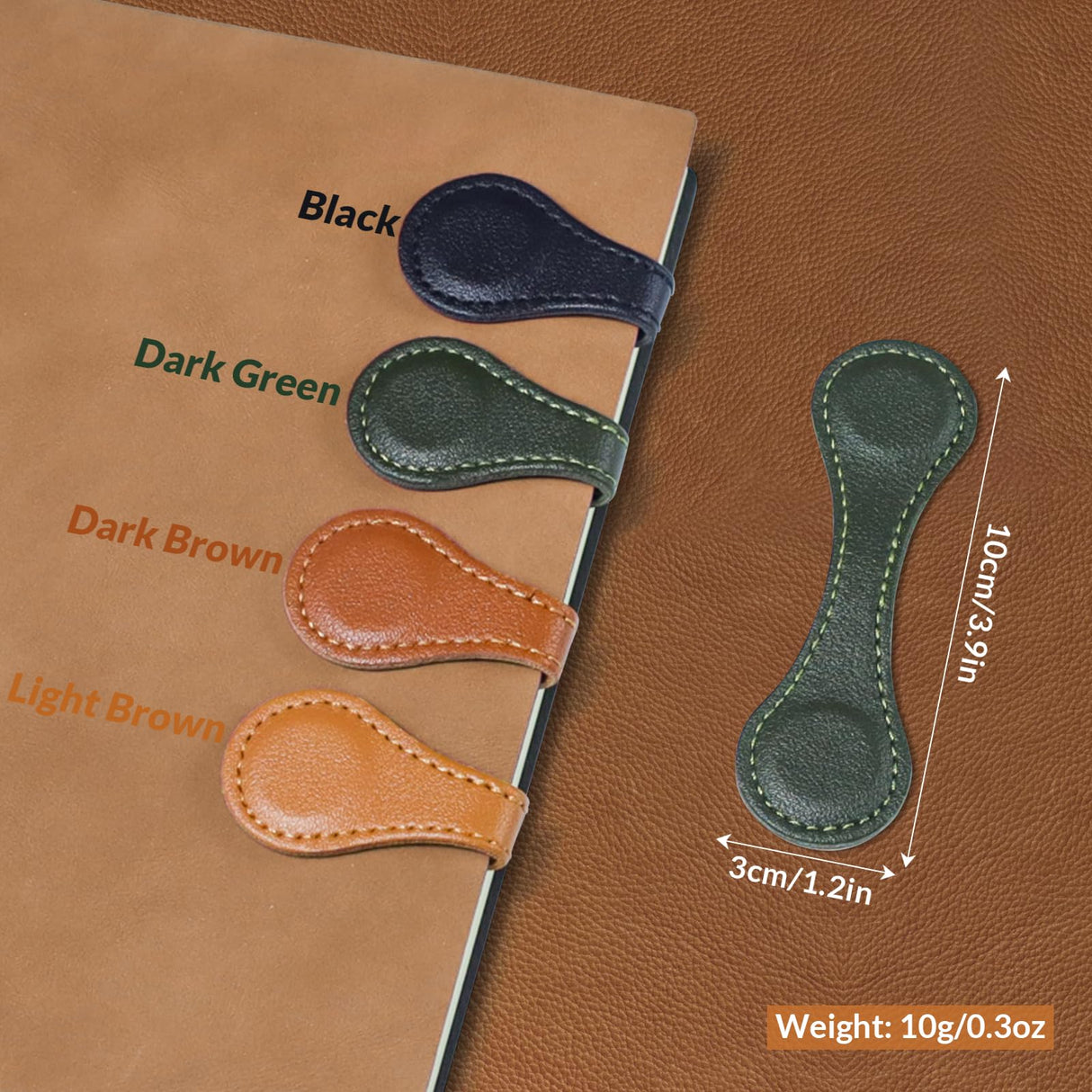 JIXZEN 4 PCS Magnetic Leather Bookmarks for Reading Women, Timeless Magnetic Book Marks for Reading Men, Book Lovers, Teachers with Exquisite Gift Box (Light Brown, Dark Brown, Vintage Green, Black) JIXZEN