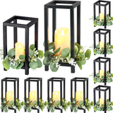 Geelin 10 Pcs Wooden Candle Lantern Wedding Lantern Centerpiece Lantern Candle Holder for Table Fireplace Lantern Decorative Farmhouse Candle Lantern for Wedding Baby Shower(Black, 10.59 in, 13 in) Geelin